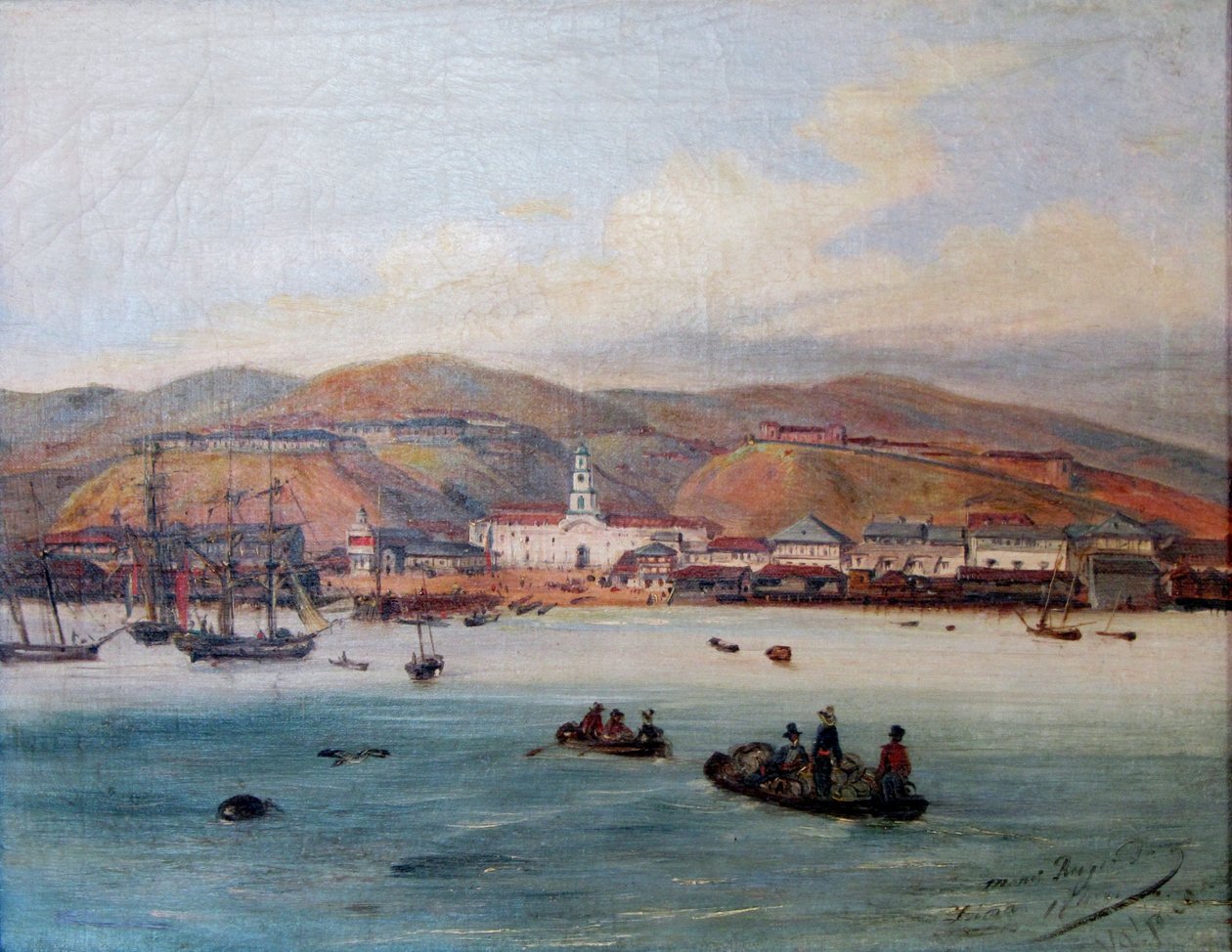 Spanyol: El puerto de Valparaíso Valparaíso kikötője alkotó: Johann Moritz Rugendas