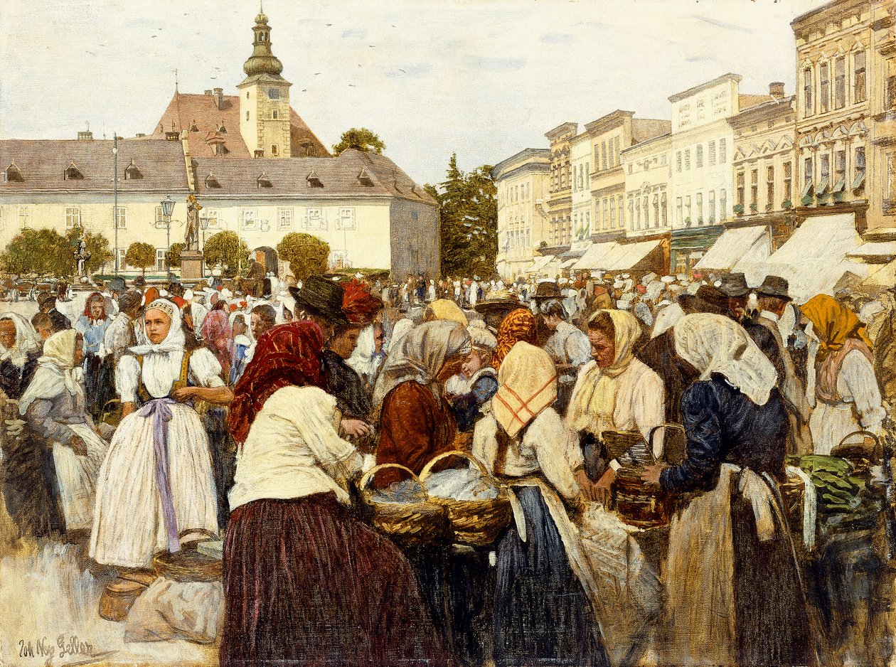 Piactér, Misfrau (olaj, vászon) alkotó: Johann Nepomuk Geller