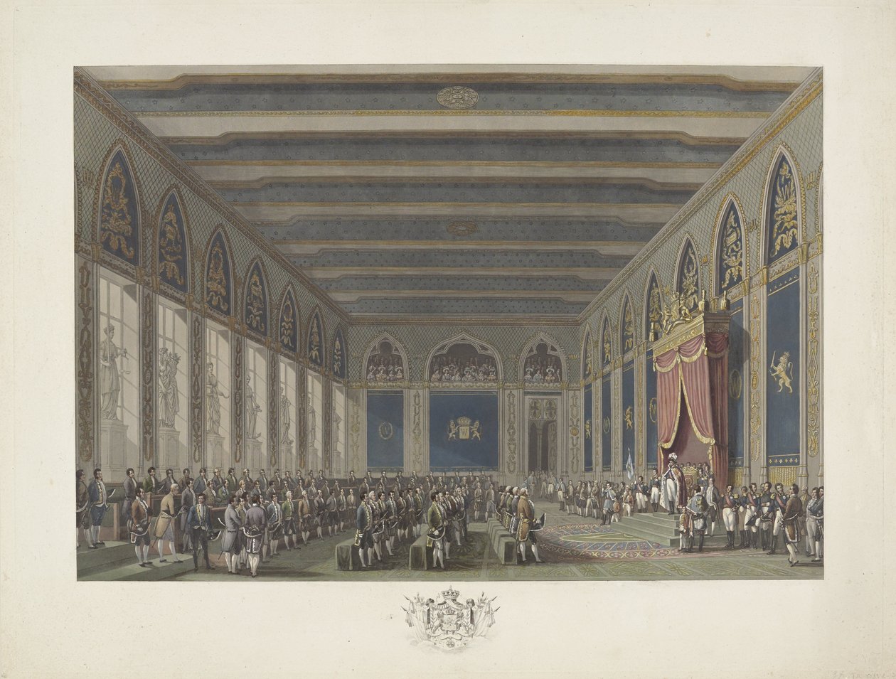 Az államok általános intézménye I. Vilmos király által Brüsszelben, 1815. szeptember 21-én Tizenkét lemez I. Vilmos brüsszeli érkezéséről és beiktatásáról, valamint az 1815-ös Quatre-Bras-i és Waterloo-i csatákról (sorozat címe) alkotó: Johann Nepomuk Gibèle (possibly)