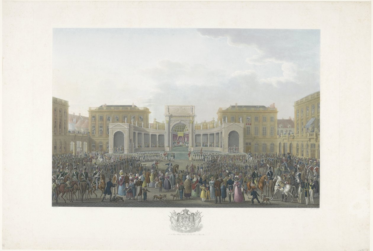 I. Vilmos beiktatása Brüsszelben 1815. szeptember 21-én Tizenkét lemez I. Vilmos brüsszeli érkezéséről és beiktatásáról, valamint az 1815-ös Quatre-Bras-i és Waterloo-i csatákról (sorozat címe) alkotó: Johann Nepomuk Gibèle
