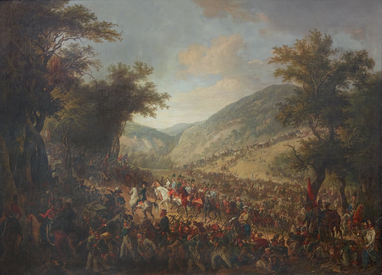 A szövetséges seregek, I. (II.) Ferenc osztrák császár, élükön Ferdinánd koronaherceggel, 1815 júliusában keltek át a Vogézeken. alkotó: Johann Nepomuk Höchle