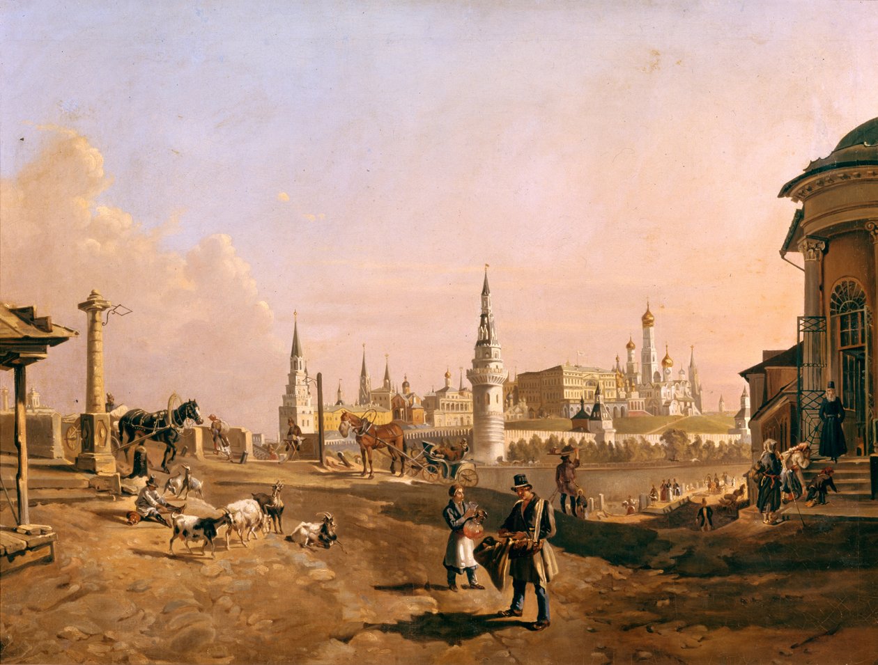 Kilátás a Bolsoj Kamennij hídra és a Kremlre Zamoskvorechye felől, 1837 alkotó: Johann Nepomuk Rauch