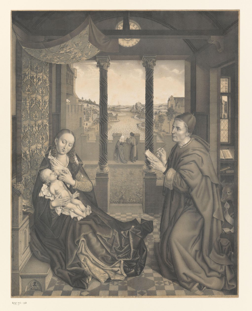 Szent Lukács Máriát gyermekével rajzolja Művek a Boisserée fivérek gyűjteményéből (sorozat címe) Galerie des Frères Boisserée (sorozat címe) alkotó: Johann Nepomuk Strixner