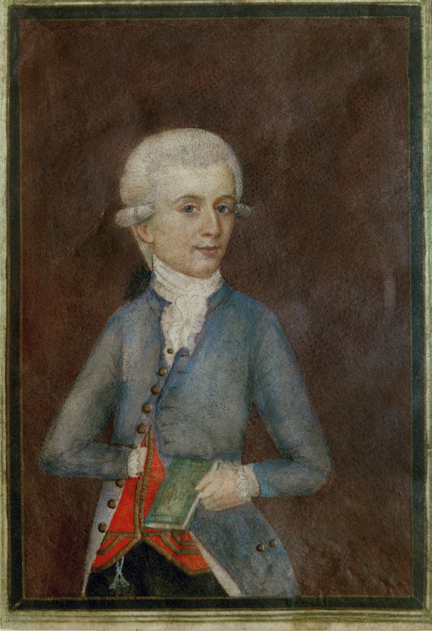 Wolfgang Amadeus Mozart (kb. ... (gouache, pergamen) alkotó: Johann Nepomuk della Croce