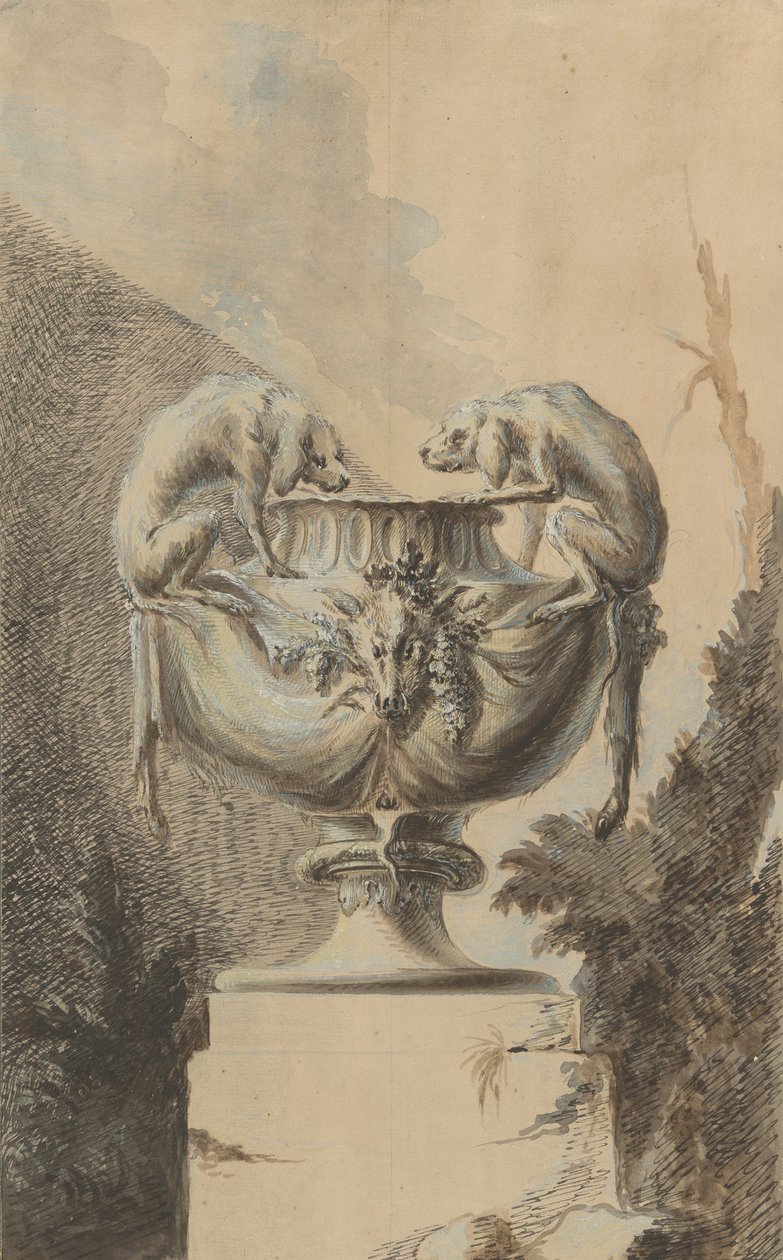 Tervezés egy vadászati témájú kerti vázához, kb. 1740. alkotó: Johann Paul Egell