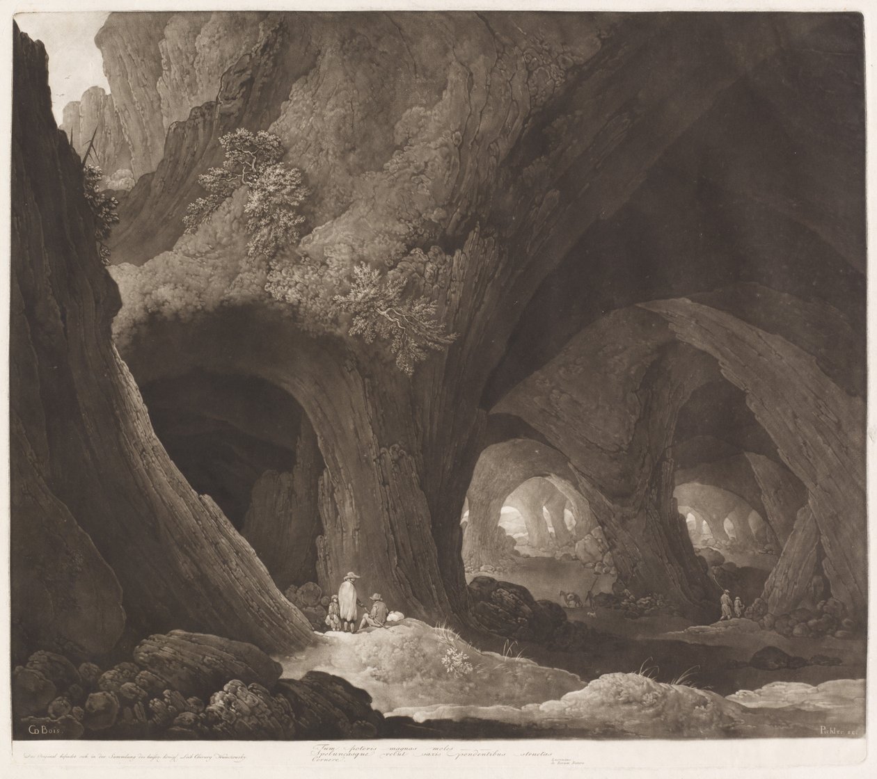 Utazók a gigantikus barlangokban alkotó: Johann Peter Pichler, after Guillam Dubois