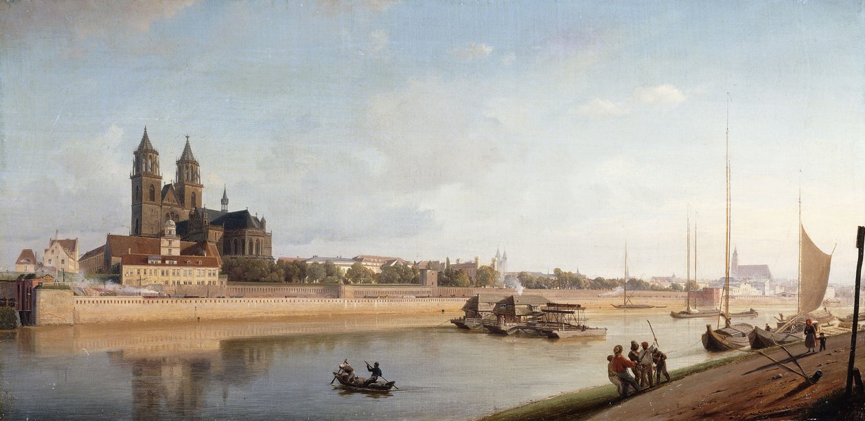 Magdeburg az Elba folyó partján - Kilátás keletről nyugatra; Magdeburg az Elba mellett; Kilátás keletről nyugatra, 1853 alkotó: Johann Philipp Eduard Gartner