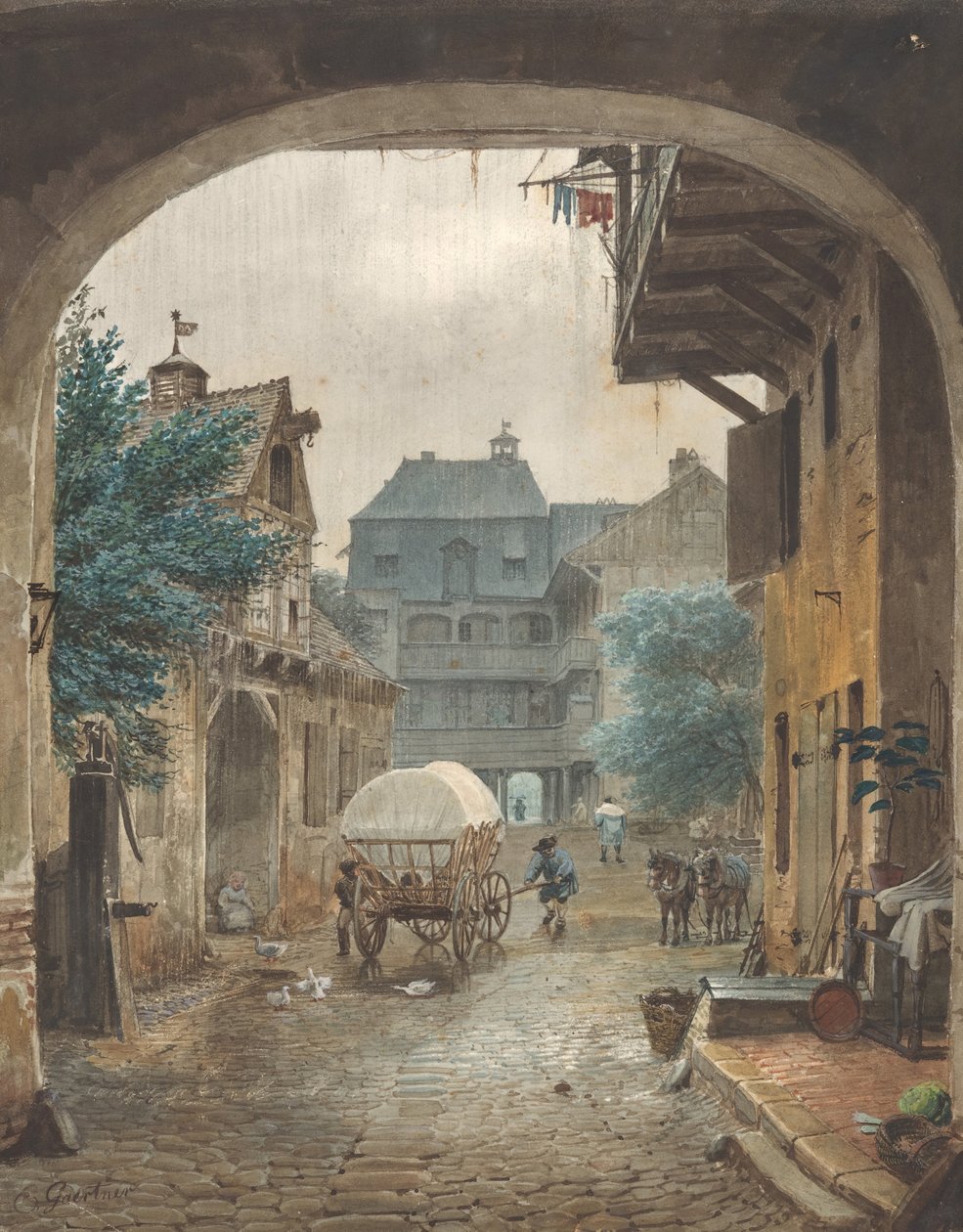 Kilátás egy fogadó udvarára Colmarban, 1821-77. alkotó: Johann Philipp Eduard Gartner