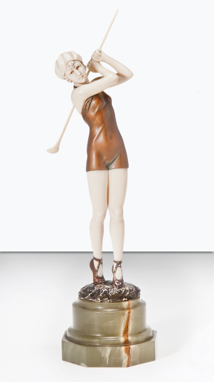 Golfozó fürdőruhában, 1925 körül (bronz, elefántcsont és ónix) alkotó: Johann Philipp Ferdinand Preiss