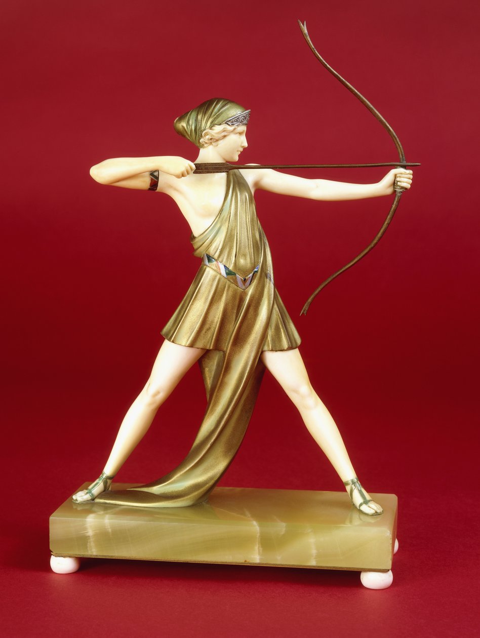 The Archer (bronz és elefántcsont figura, zöld ónix alap elefántcsont lábon) alkotó: Johann Philipp Ferdinand Preiss