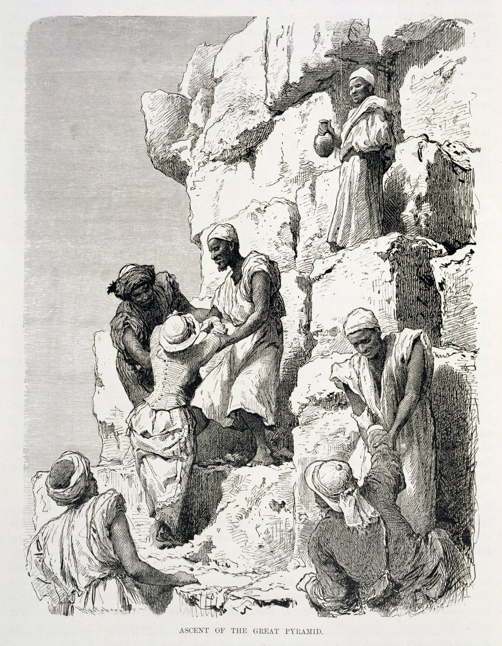 A Nagy Piramis megmászása, 19. század (metszet papírra) alkotó: Johann Rudolph the Elder Huber