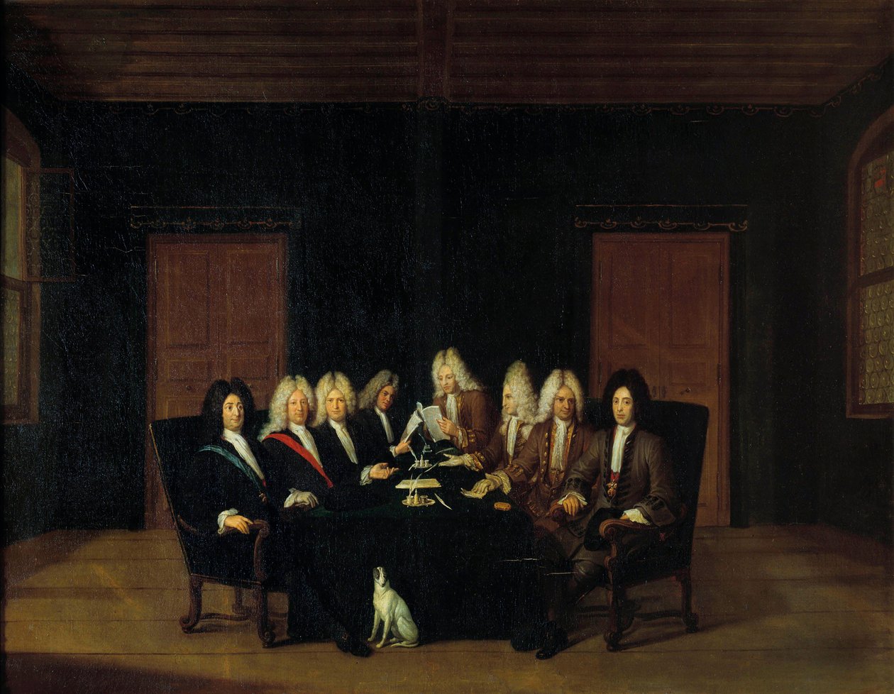 Spanyol örökösödési háború: "" A meghatalmazottak Villars marechal hercege és Savoy-Carignan Jenő herceg (Savoie Carignan, Soissons grófja (1663-1736)) köré gyűltek a bordeni békekongresszuson, 1714.09.07. ” Johan Rudol festménye alkotó: Johann Rudolph the Elder Huber