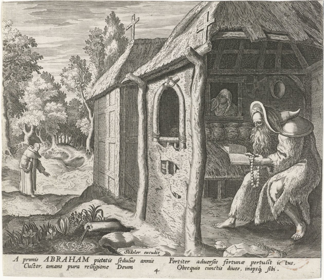Edesszai Ábrahám remeteként Férfi remeték (sorozat címe) Solitudo Sive Vitae Patrum Eremicolarum (sorozat címe) alkotó: Johann Sadeler (I)