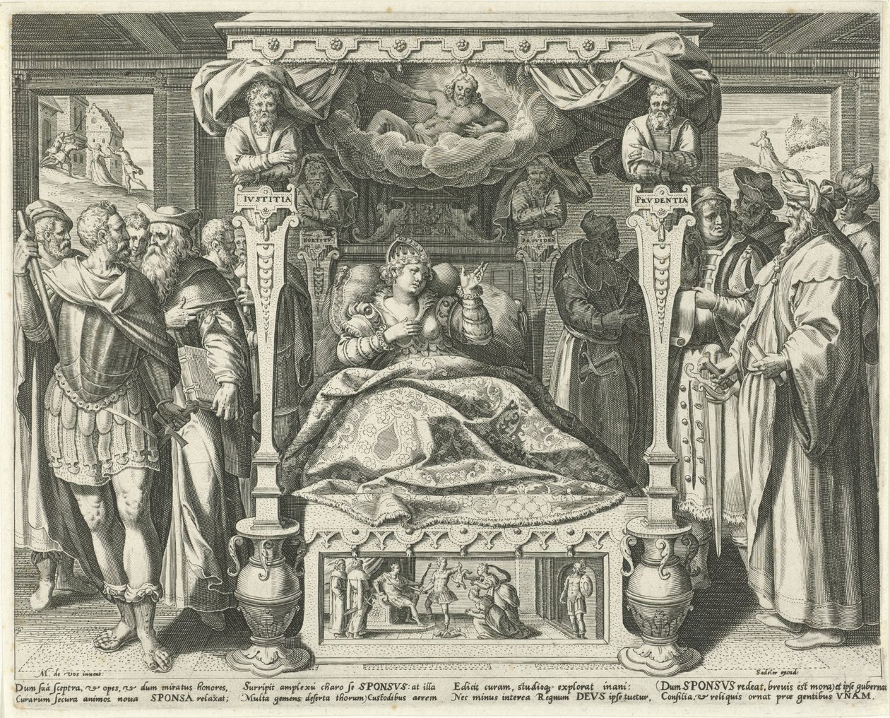 Bed met de bruid van Christus Hooglied van Solomon (sorozat címe) Dalok dala (sorozat címe) alkotó: Johann Sadeler (I)