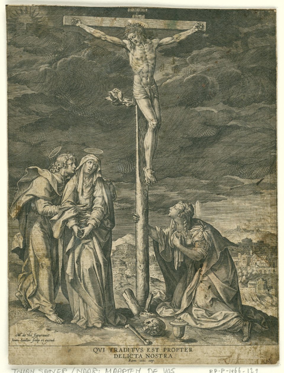 Krisztus a kereszten Máriával, Jánossal és Mária Magdolnával alkotó: Johann Sadeler (I)