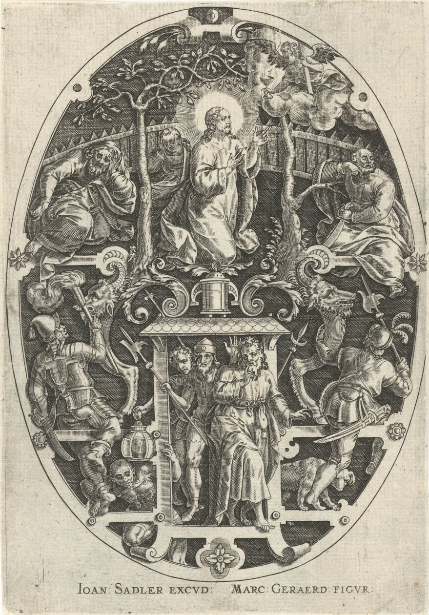 Krisztus a Gecsemáné kertjében Passie van Christus (sorozat címe) Krisztus szenvedése, a mi megváltásunk (sorozat címe) alkotó: Johann Sadeler (I)
