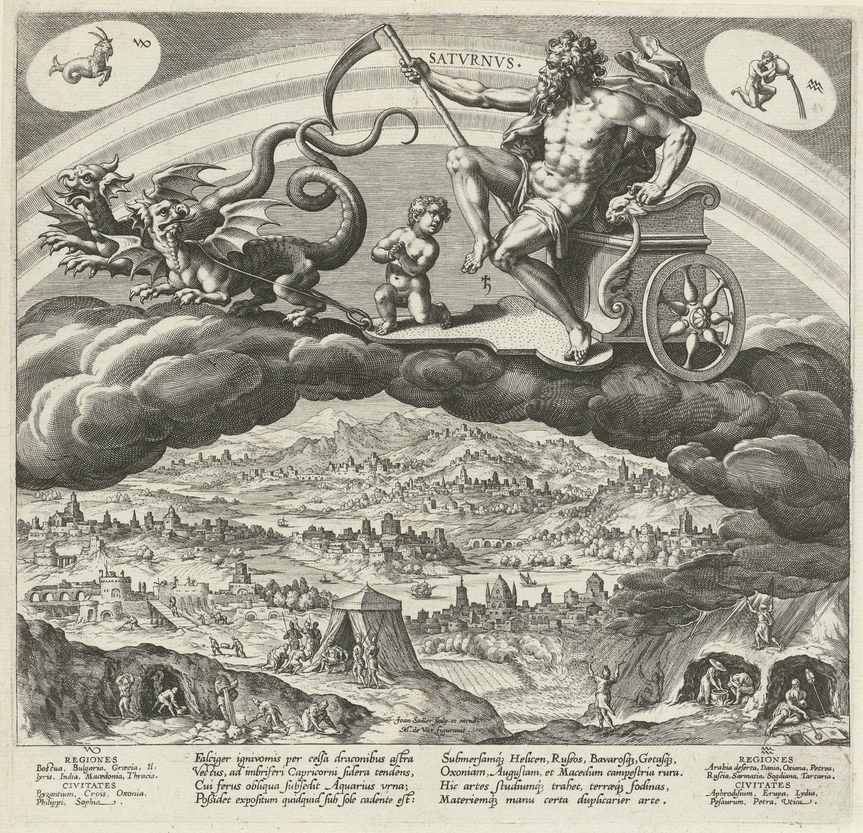 A Saturnus en zijn bolygó befolyása az op de wereldre A hét bolygó (sorozat címe) A bolygók és jeleik hatásai az állatövben (sorozat címe) alkotó: Johann Sadeler (I)