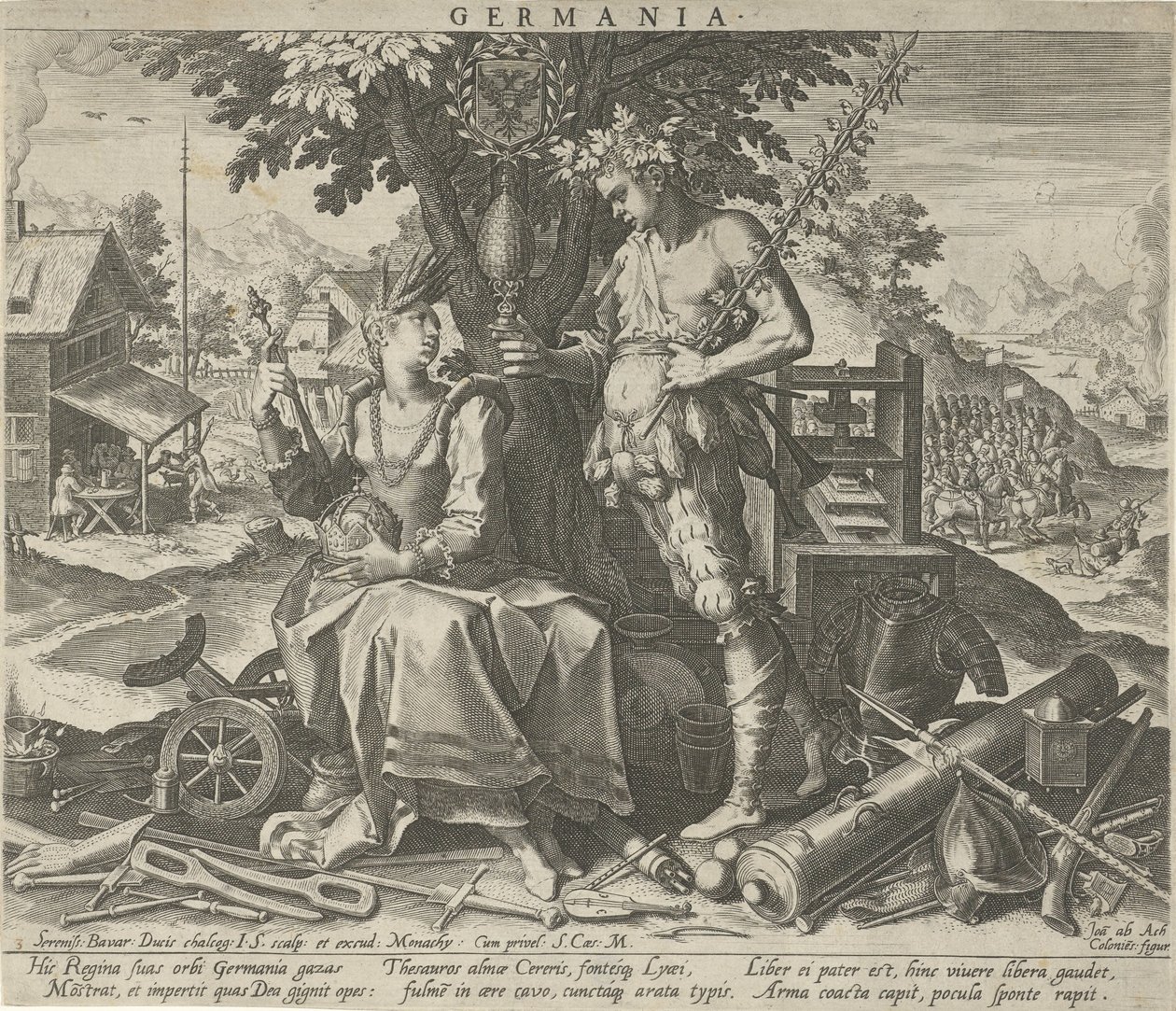 Németország Ceresszel és Bacchusszal Germania (cím a tárgyon) Az európai országok allegorikus ábrázolásai (sorozat címe) alkotó: Johann Sadeler (I)