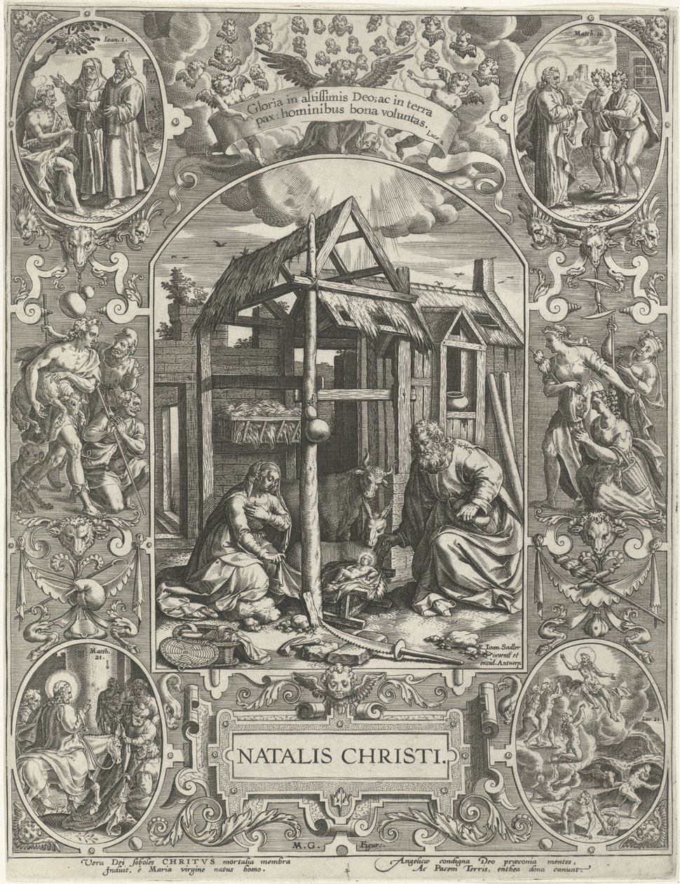 Születés: Karácsony Natalis Christi (cím a tárgyon) A négy legfontosabb keresztény ünnep (sorozat címe) alkotó: Johann Sadeler (I)