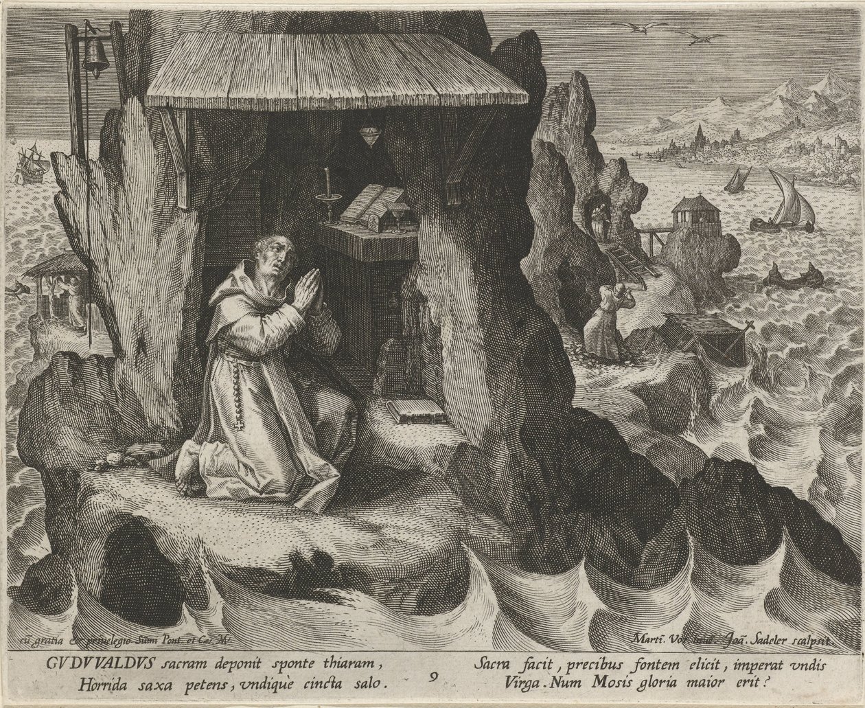 Walesi Szent Gudwal remeteként Remeték erényes élete (sorozat címe) Trophaeum vitae solitariae (sorozat címe) alkotó: Johann Sadeler (I)