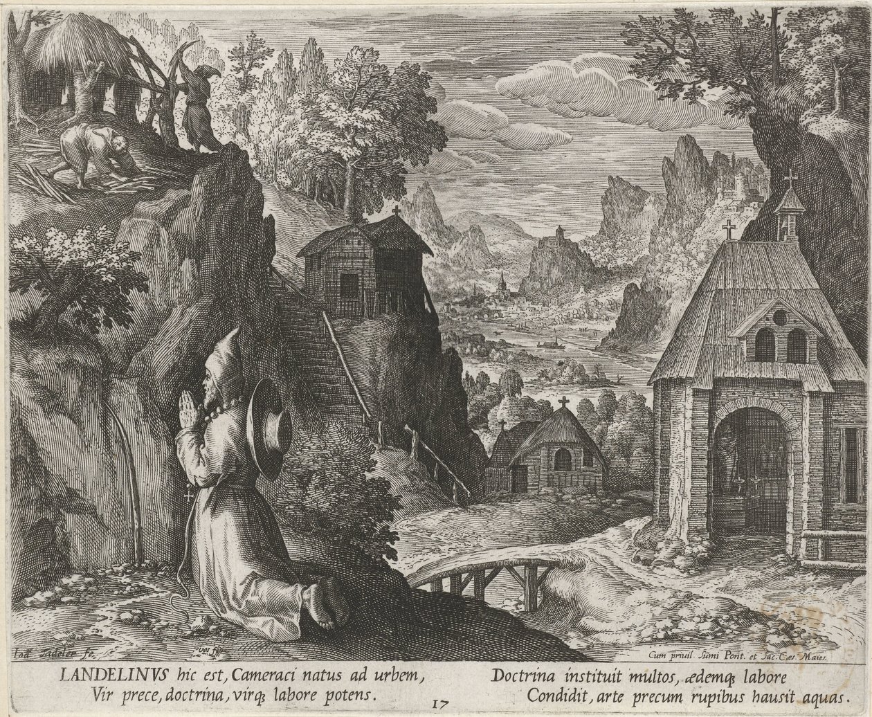 Szent Landelinusz mint remete Remeték (sorozat címe) Oraculum Anachoreticum (sorozat címe) alkotó: Johann Sadeler (I)