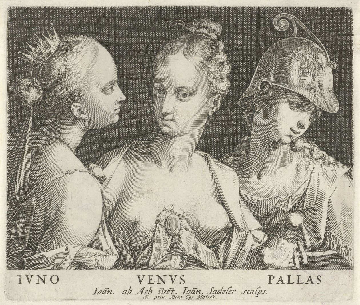 Juno, Vénusz és Minerva Ivno Venvs Pallas (cím az objektumon) alkotó: Johann Sadeler (I)