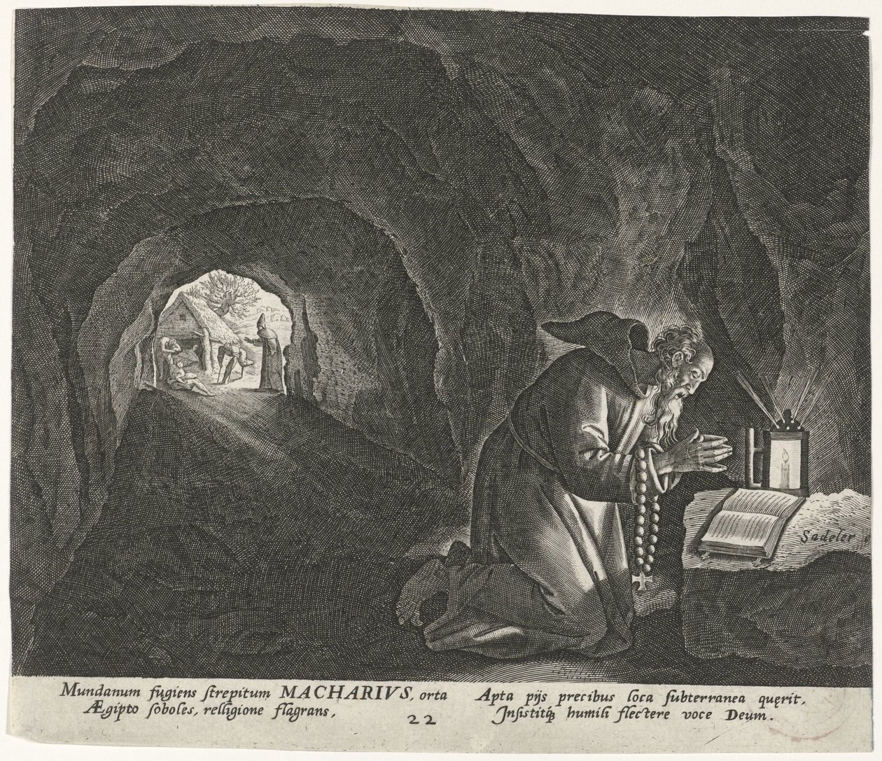 Az egyiptomi Macarius mint remete Férfi remeték (sorozat címe) Solitudo Sive Vitae Patrum Eremicolarum (sorozat címe) alkotó: Johann Sadeler (I)