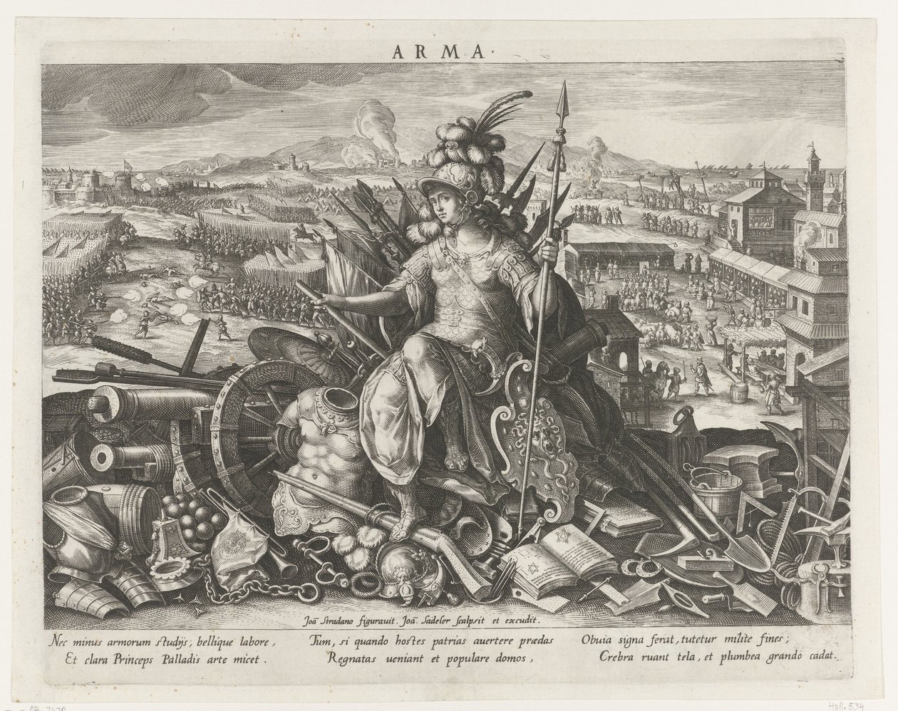 Minerva, mint a harcművészet védőnője Arma (cím a tárgyon) Egy herceg fő tevékenységei (sorozat címe) Schema, seu speculum principum (sorozat címe) alkotó: Johann Sadeler (I)