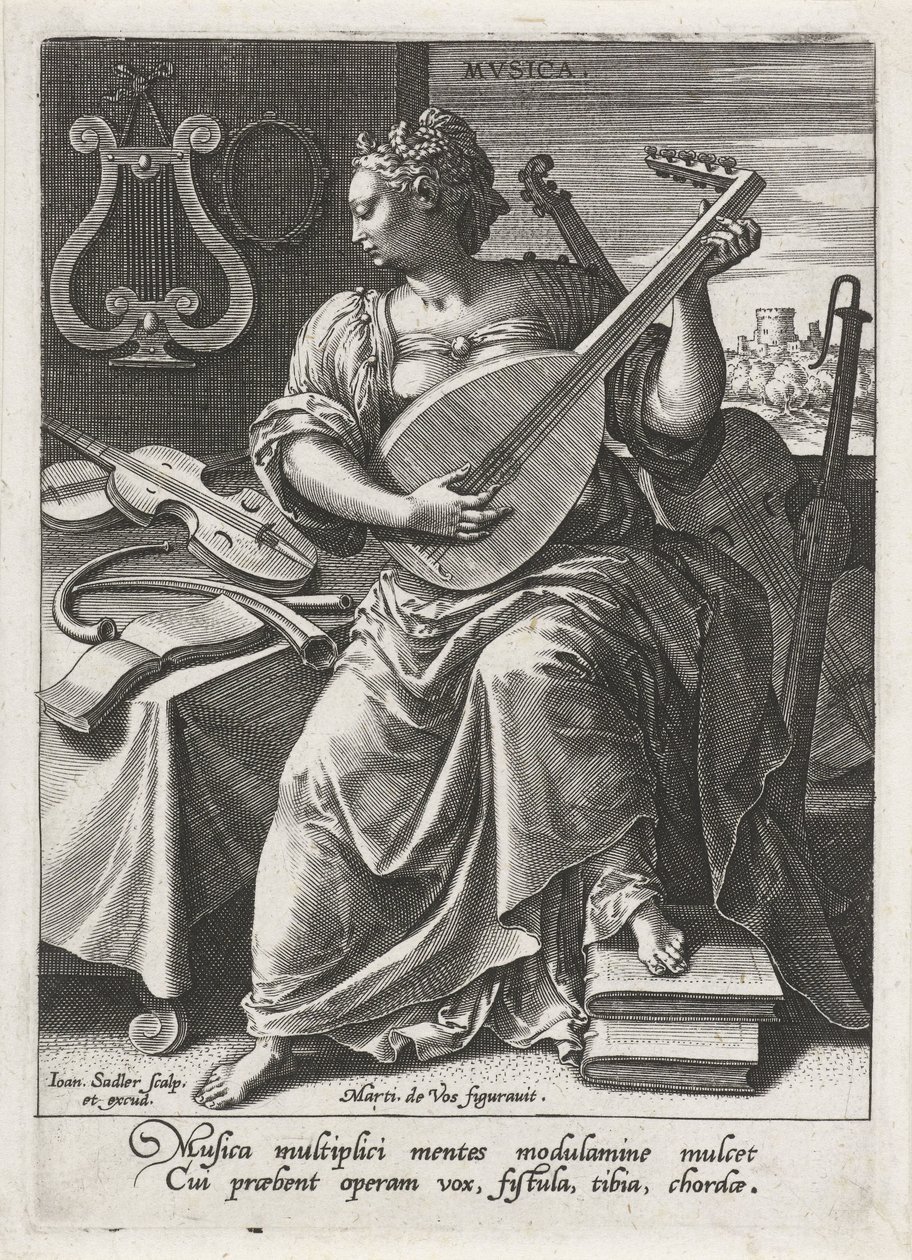 Zene Musica (cím a tárgyon) A hét bölcsészettudomány (artes liberales) (sorozat címe) alkotó: Johann Sadeler (I)