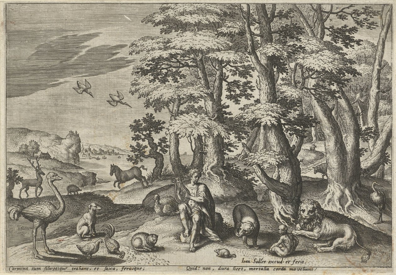 Orpheus, zenél az állatoknak Tájak mitológiai jelenetekkel (sorozat címe) alkotó: Johann Sadeler (I)