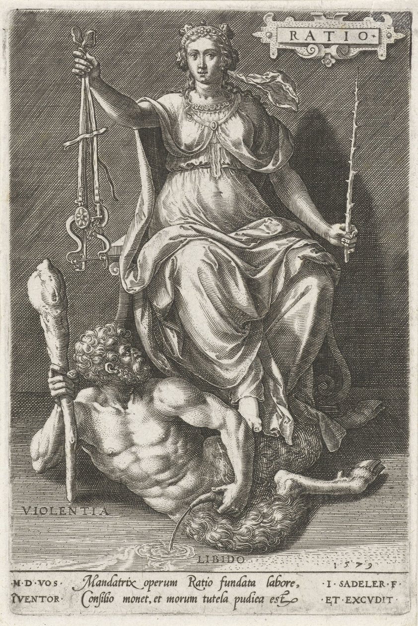 Az ok (arány) legyőzi az erőszakot (Violentia) Arány (cím az objektumon) Az erények legyőzik a bűnöket (sorozat címe) alkotó: Johann Sadeler (I)
