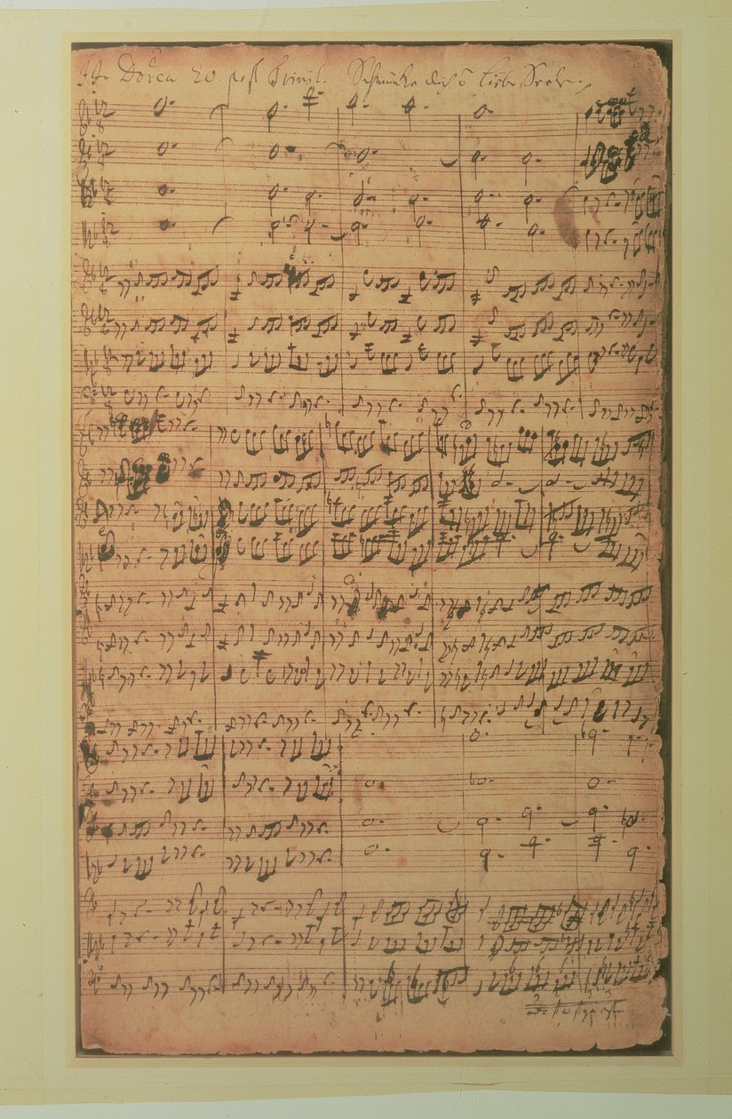 Autográf kézirat, BWV 180 "Schmucke dich o liebe Seele" című kantáta, J.S. Bach (tinta, papír) alkotó: Johann Sebastian Bach