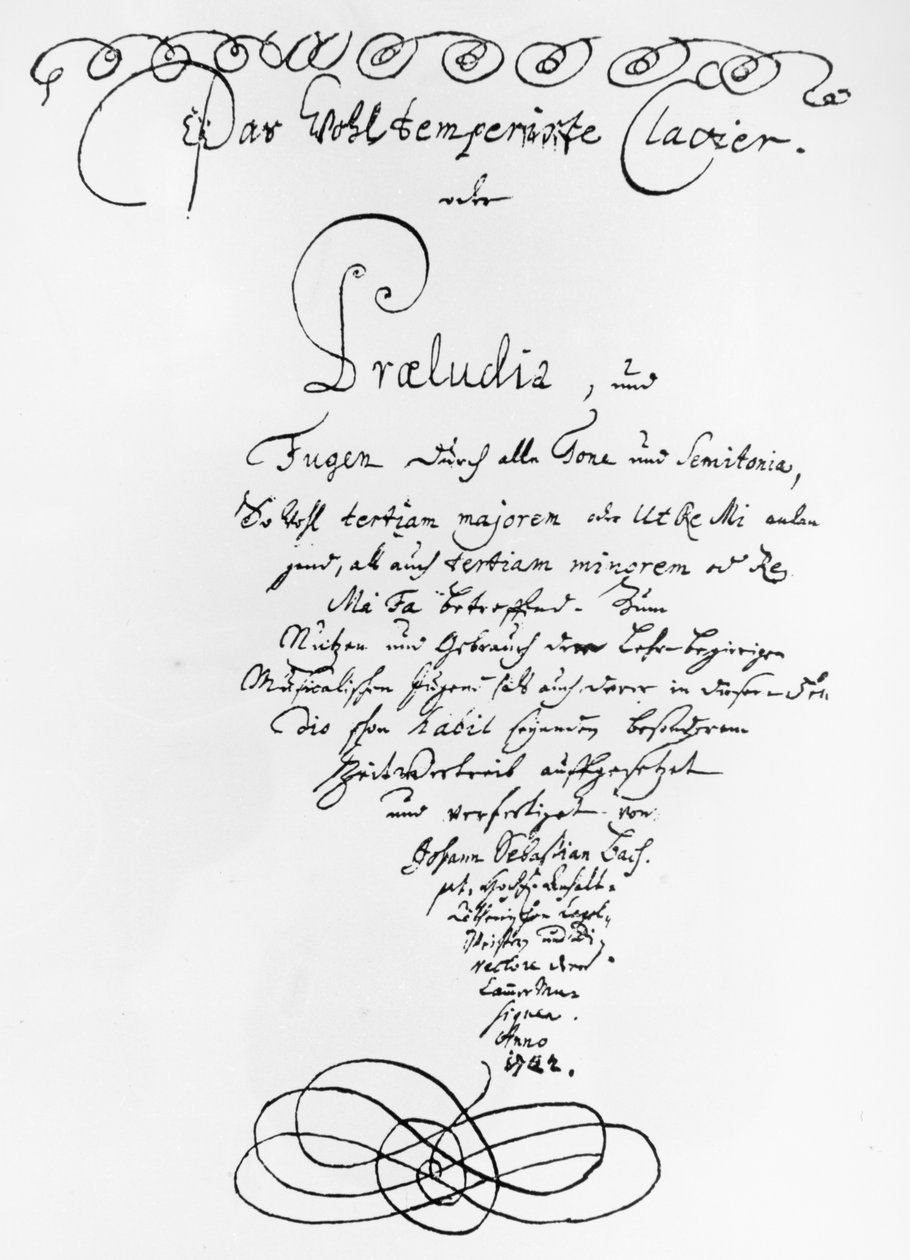 A jól tempered zongora kézzel írott címlapja, 1722 (toll és tinta papíron) alkotó: Johann Sebastian Bach