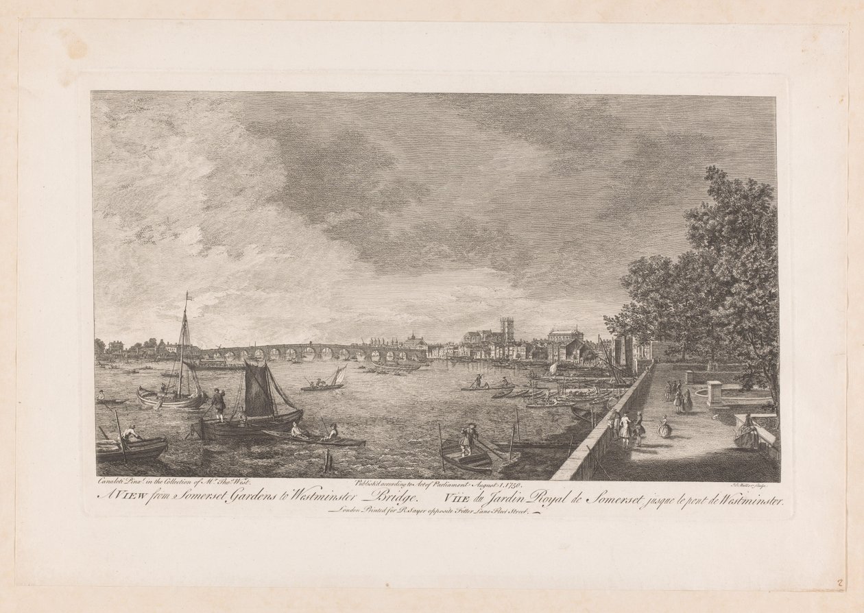 Kilátás a Somerset Gardensre a Westminster Bridge-en Londonban alkotó: Johann Sebastian Muller
