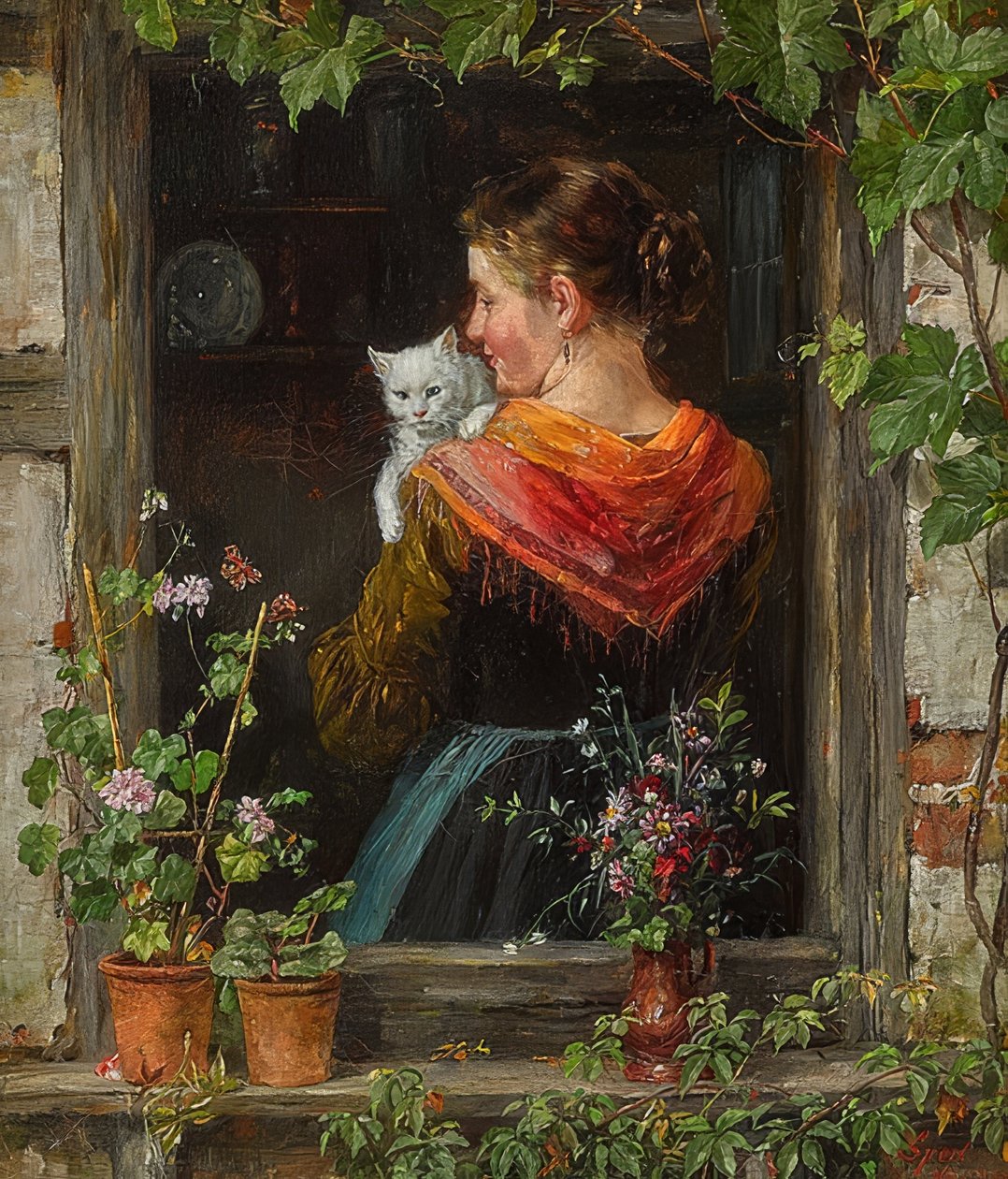 Fiatal nő macska alkotó: Johann Sperl