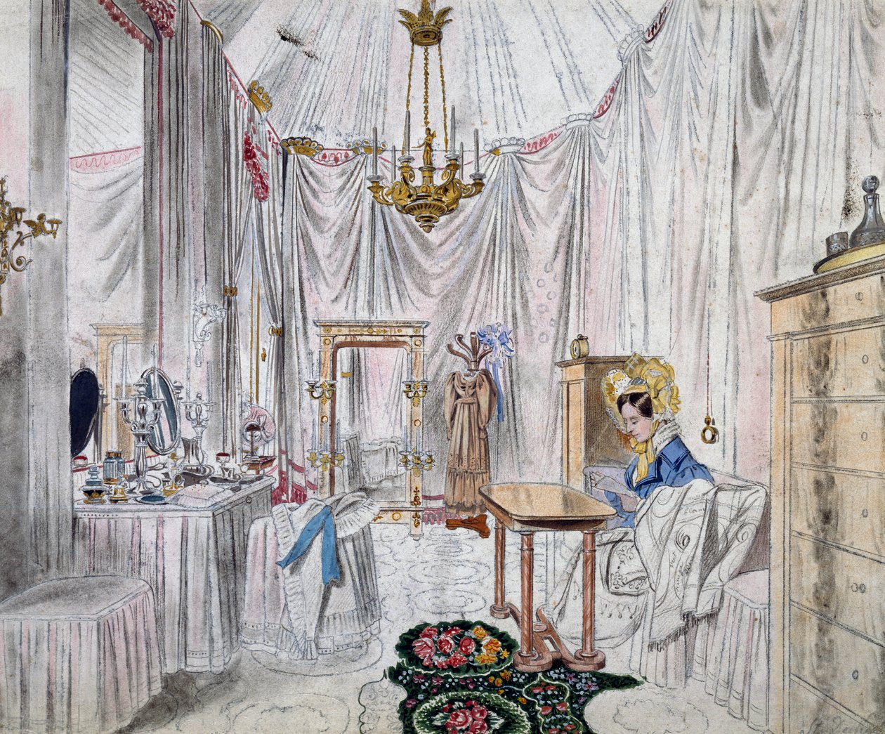 Carolina Augusta császárné öltözője a bécsi várban, akvarell papíron Johann Stephan Decker (1784-1844) alkotó: Johann Stephan Decker
