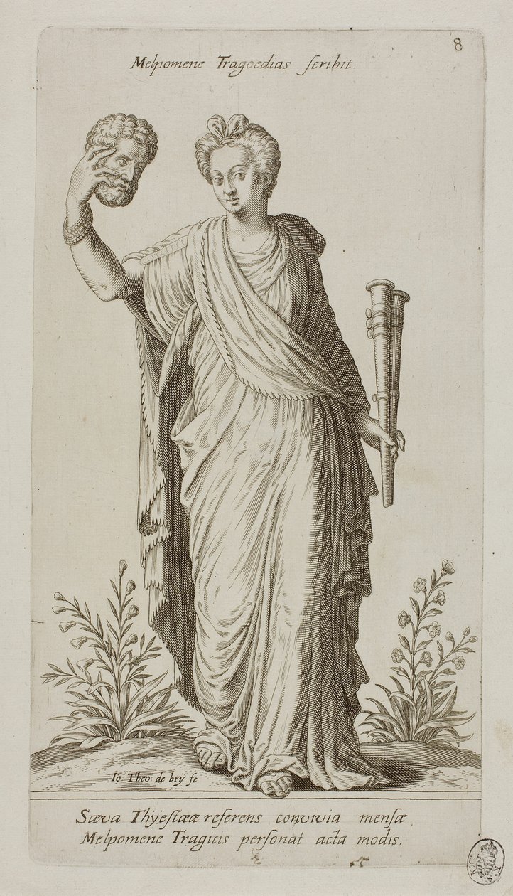 Melpomene, a tragédia múzsája, 8. lemez a Parnassus Bicepsből alkotó: Johann Theodor de Bry