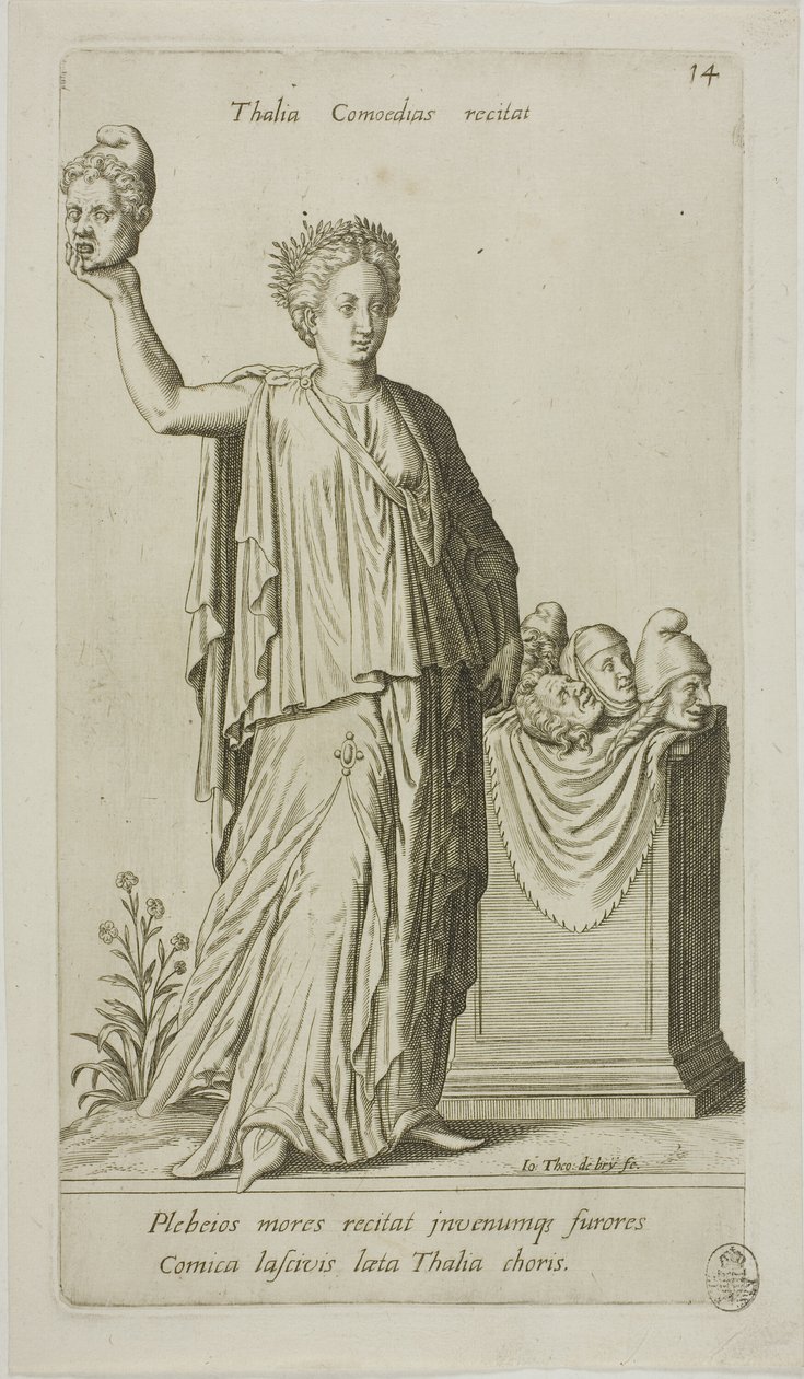 Thalia, a komédia múzsája, 14. lemez a Parnassus Bicepsből alkotó: Johann Theodor de Bry