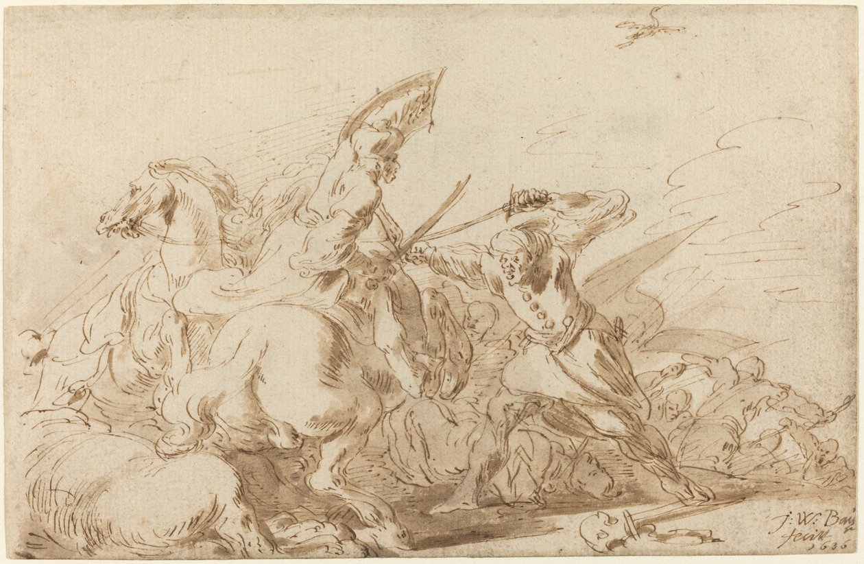 Csata keleti lovasság és katonák között, 1636. alkotó: Johann Wilhelm Baur