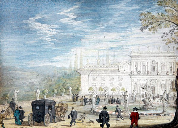 A Villa Ludovisi látképe (gouache, papír) alkotó: Johann Wilhelm Baur