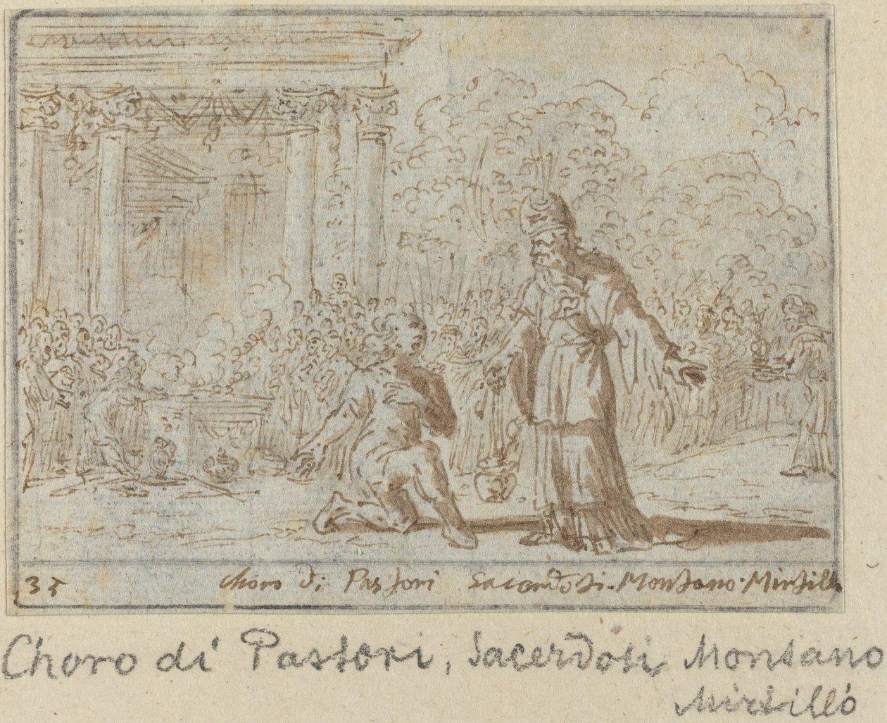 Pásztorok és papok kórusa: Montano, Mirtillo alkotó: Johann Wilhelm Baur