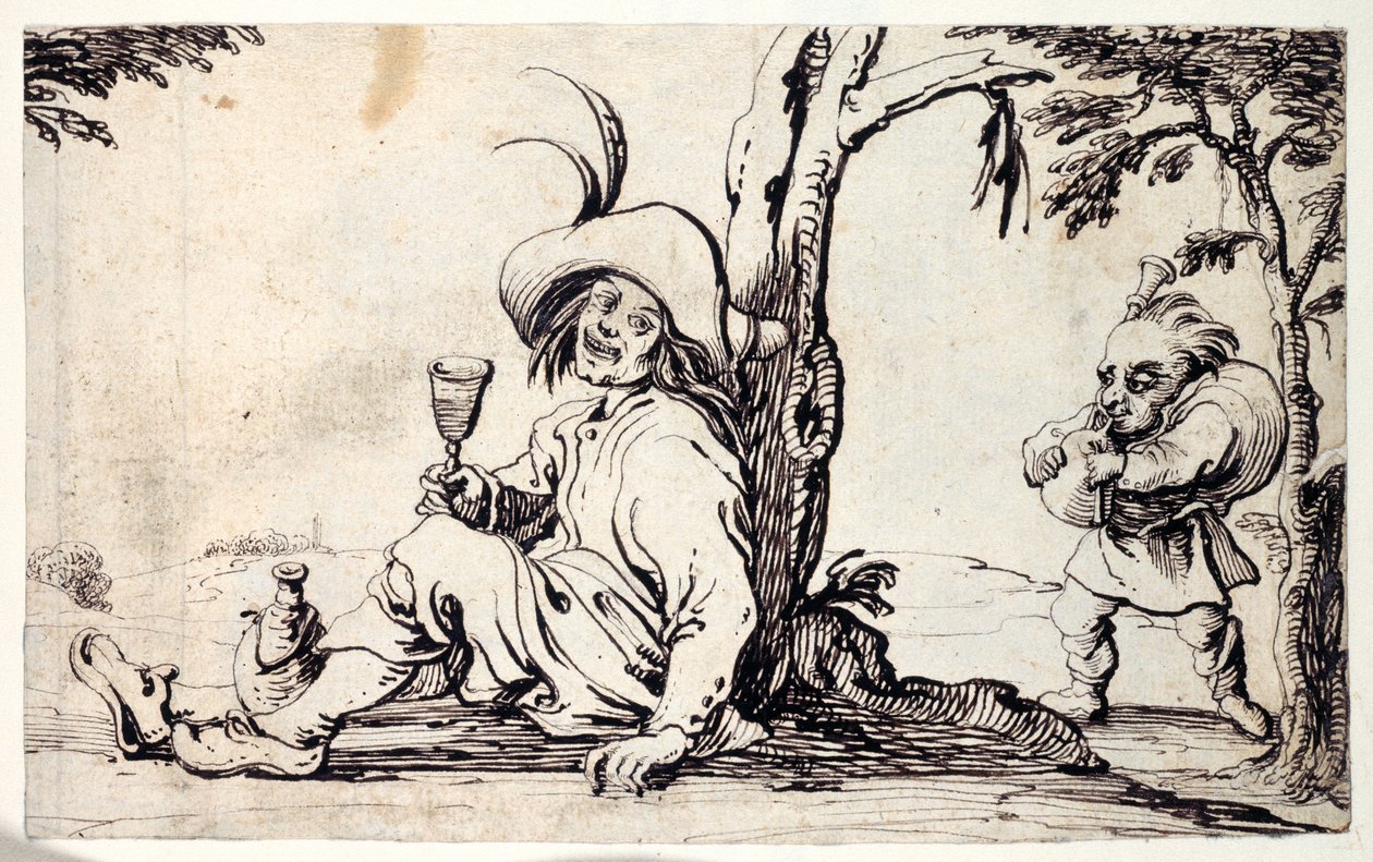 Vidéki ülve frissítő, és egy törpe dudás (papíron toll és tinta) alkotó: Johann Wilhelm Baur