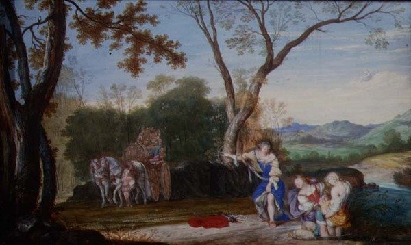 Rinaldo elrablása (panelra fektetett gouache pergamen) alkotó: Johann Wilhelm Baur