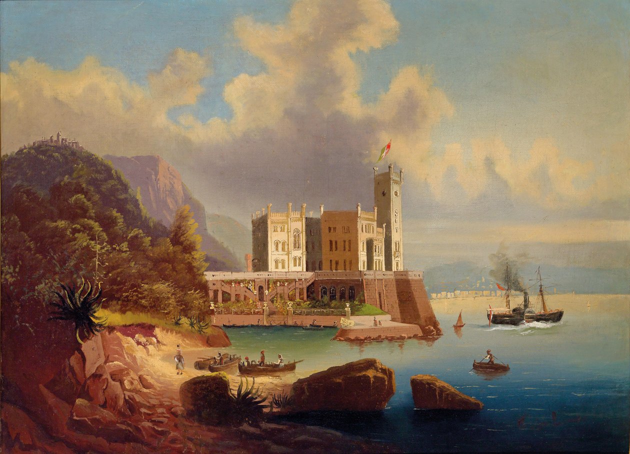 Kilátás a Miramare-kastélyra és Triesztre. alkotó: Johann Wilhelm Jankowski