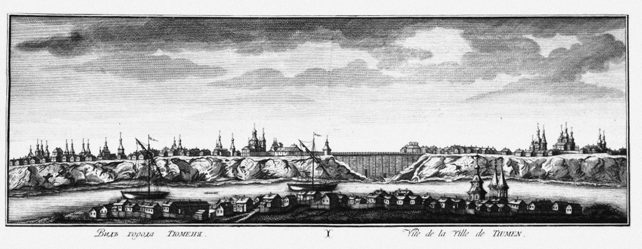 Tyumen látképe, 1735 körül alkotó: Johann Wilhelm Lürsenius