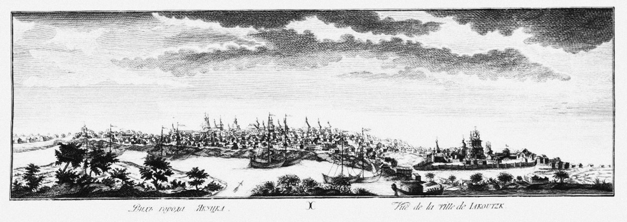 Jakutszk látképe, 1735 körül alkotó: Johann Wilhelm Lürsenius