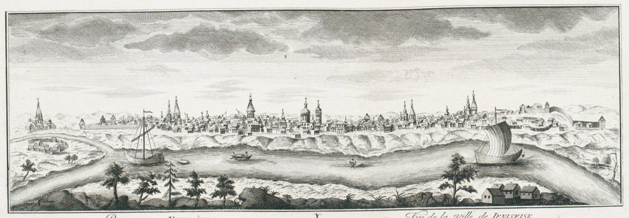 Kilátás Jeniszejszkre, 1735 körül alkotó: Johann Wilhelm Lürsenius