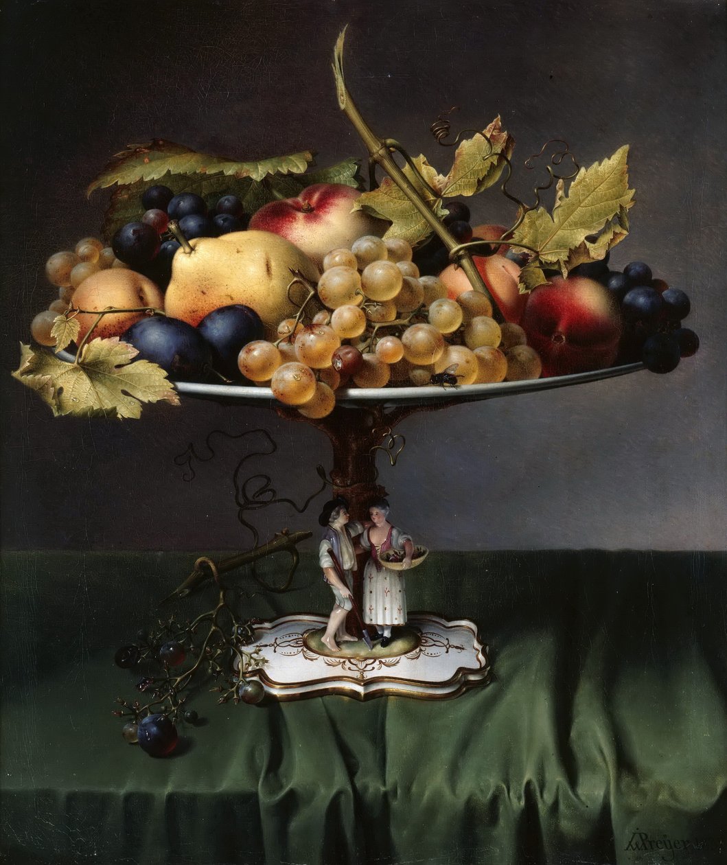 Gyümölcsök egy porcelán tálon alkotó: Johann Wilhelm Preyer