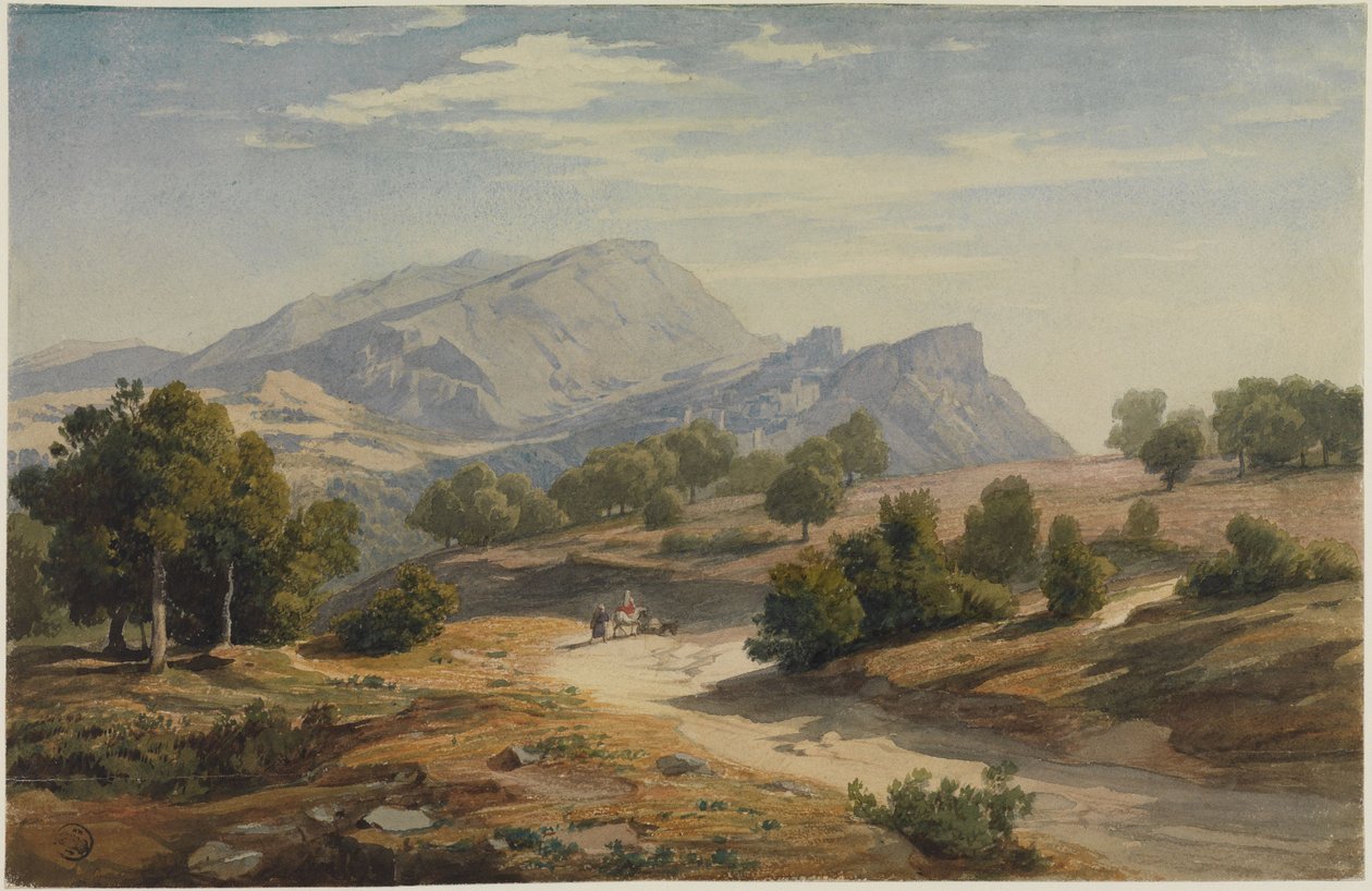 Kilátás keletről a Rocca Canterano-ra, a háttérben a Mamellen-hegyekkel alkotó: Johann Wilhelm Schirmer