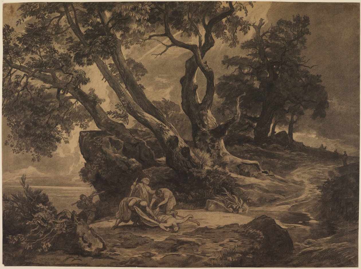 A vándor megtámadása alkotó: Johann Wilhelm Schirmer